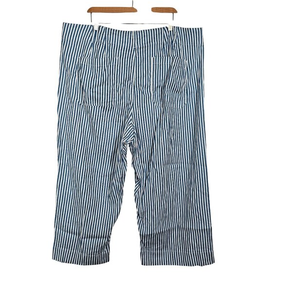 Anthropologie Maeve Colette Crop Linen Pants Wide Leg Blue Stripe 24W NWT - Picture 7 of 16